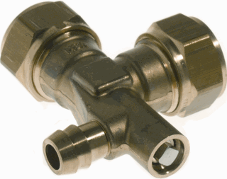 kniekoppeling met aftap knel 22x22mm